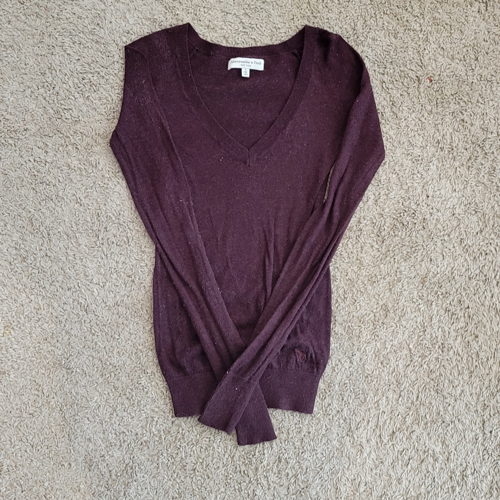 Abercrombie & Fitch Deep Purple V-Neck Sweater